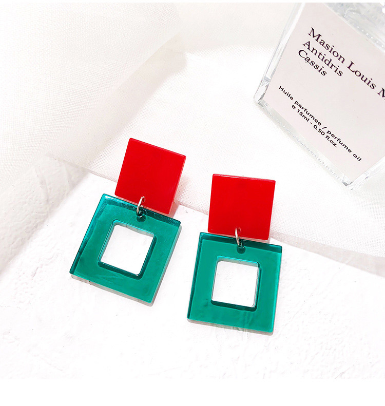 Fashion Green+pink Square Shape Decorated Earrings,Drop Earrings