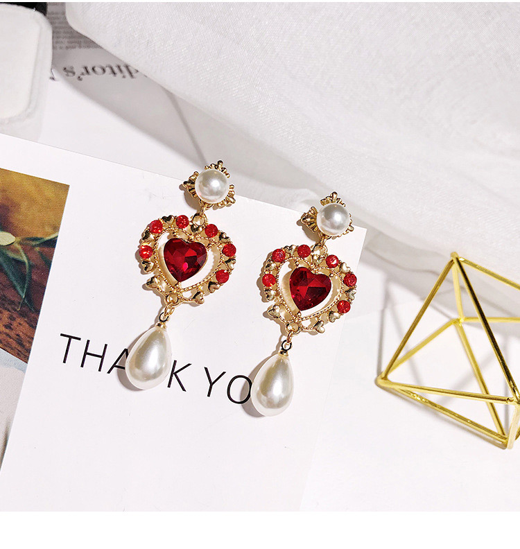 Fashion Red+gold Color Heart Shape Decorated Earrings,Drop Earrings