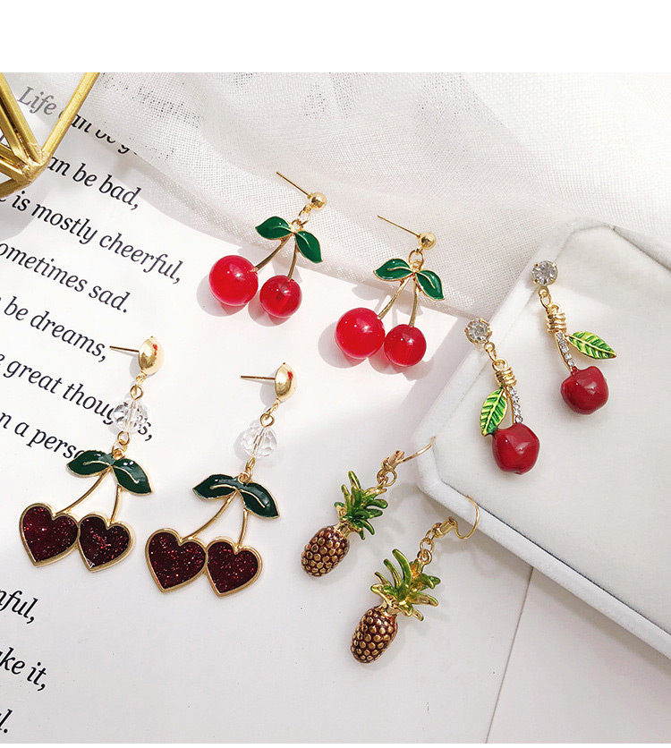 Fashion Red+green Cherry Shape Decorated Earrings,Stud Earrings