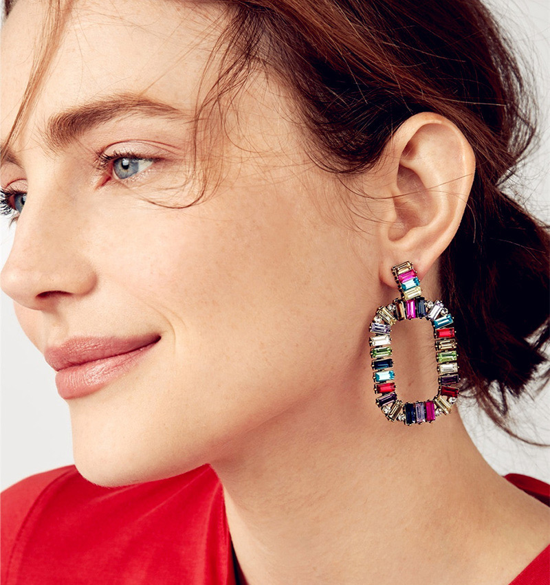Fashion Multi-color Square Shape Decorated Earrings,Hoop Earrings