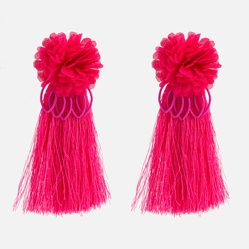 Fashion Plum Red Flower Shape Decorated Tassel Earrings,Drop Earrings