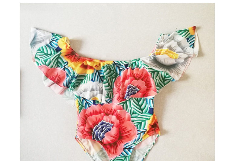 Fashion Green Leaf&flower Pattern Decorated Swimwear,One Pieces