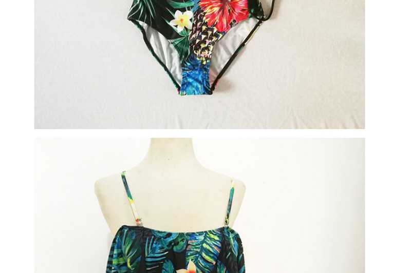 Fashion Green Flower Pattern Decorated Swimwear,One Pieces