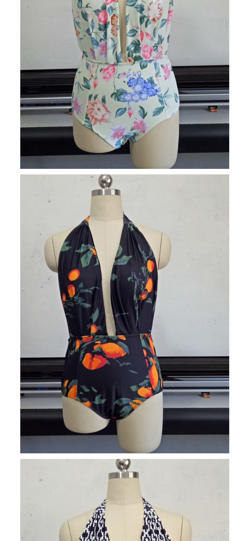 Fashion Black+orange Pineapple Pattern Decorated Swimwear,One Pieces