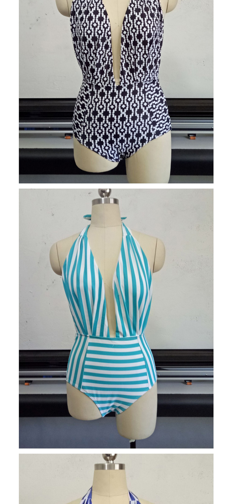 Fashion Black+white Stripe Pattern Decorated Swimwear,One Pieces