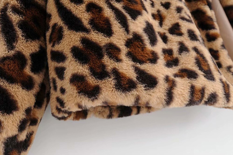Fashion Brown+black Leopard Pattern Decorated Coat,Coat-Jacket