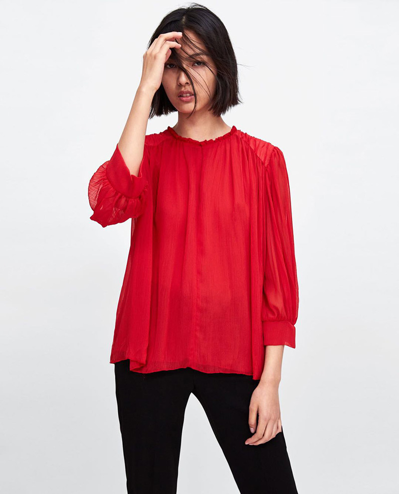 Fashion Red Pure Color Decorated Shirt,Sunscreen Shirts