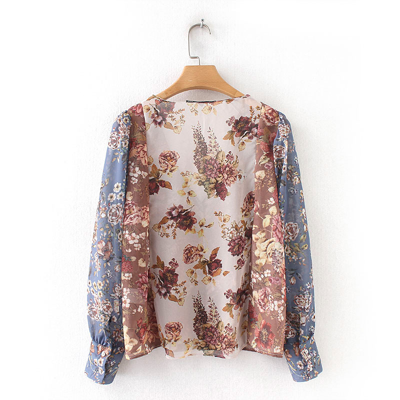 Fashion Multi-color Flower Pattern Decorated V Neckline Shirt,Sunscreen Shirts