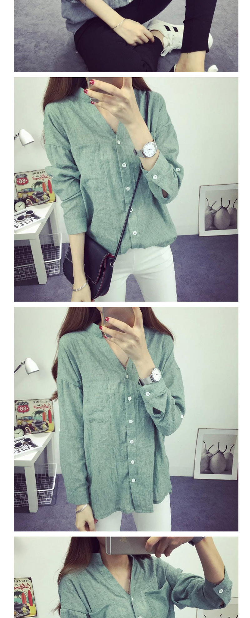 Fashion Gray Pure Color Decorated Shirt,Blouses