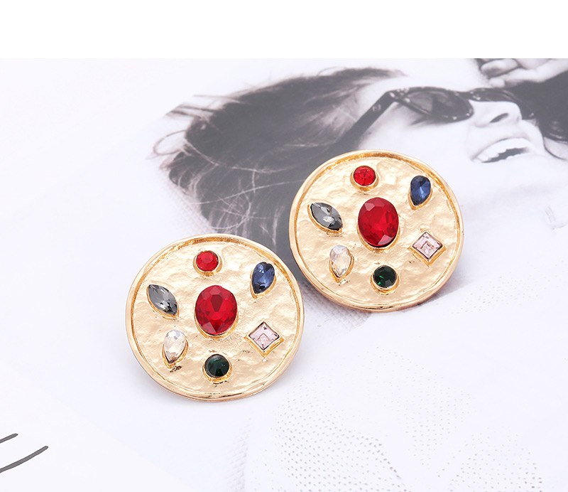 Fashion Red Round Shape Decorated Earrings,Stud Earrings