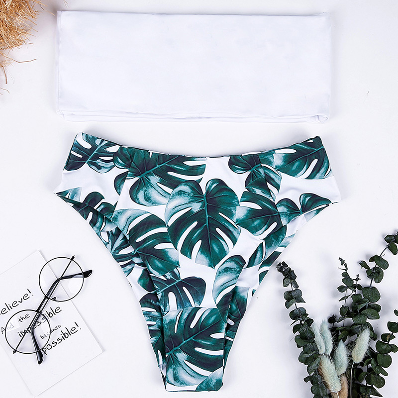 Fashion White+green Left Pattern Decorated Bikini,Bikini Sets
