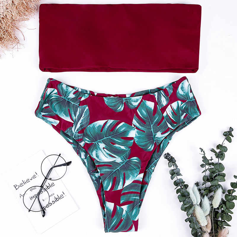 Fashion Pink+green Left Pattern Decorated Bikini,Bikini Sets