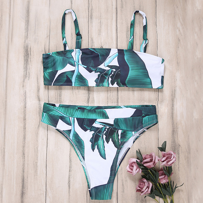 Fashion Green Leaf Pattern Decorated Bikini,Bikini Sets