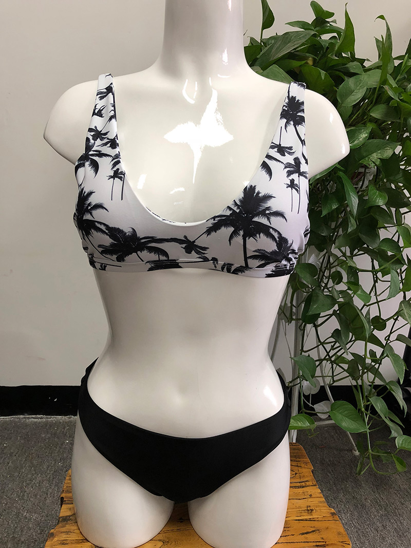 Fashion Black+white Tree Pattern Decorated Swimwear,Bikini Sets