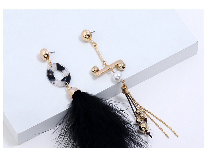 Simple Gold Color+black Feather Decorated Earrings,Drop Earrings