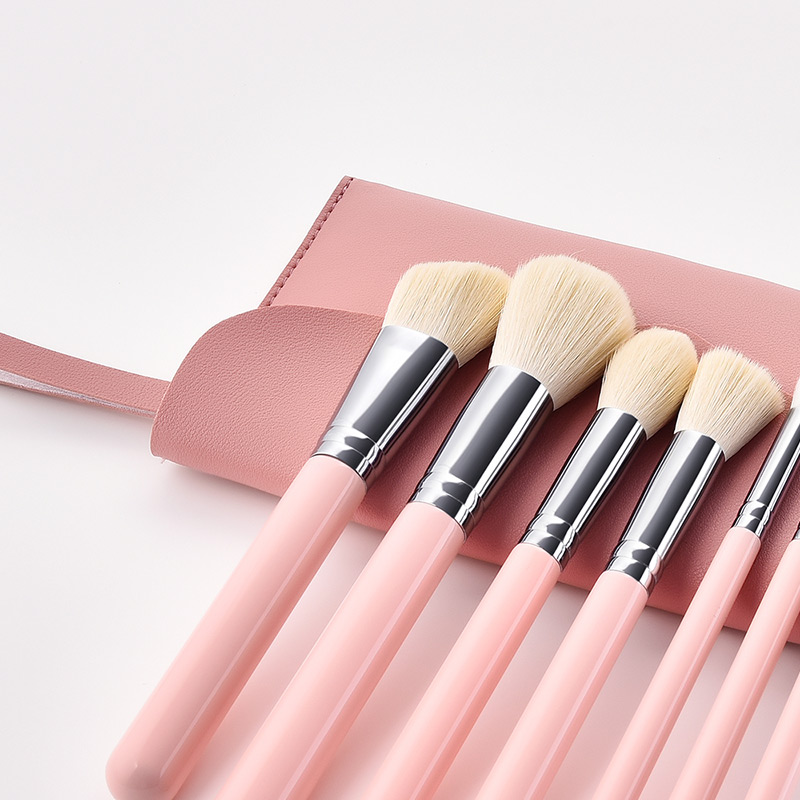 Fashion Pink+beige Color Matching Design Cosmetic Brush(7pcs With Bag),Beauty tools