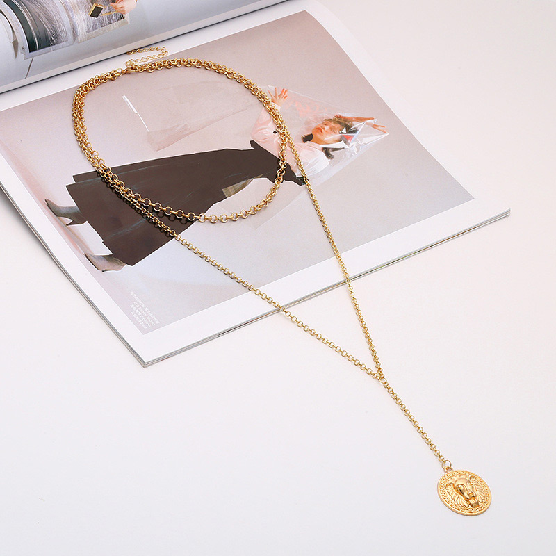 Elegant Gold Color Lion Pendant Decorated Necklace,Multi Strand Necklaces