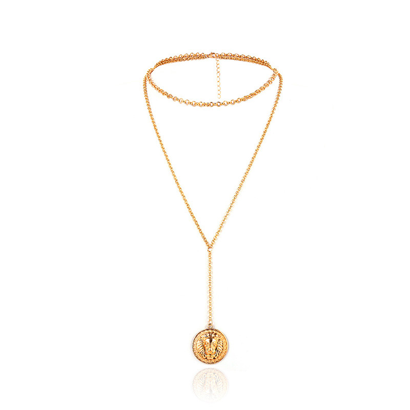 Elegant Gold Color Lion Pendant Decorated Necklace,Multi Strand Necklaces