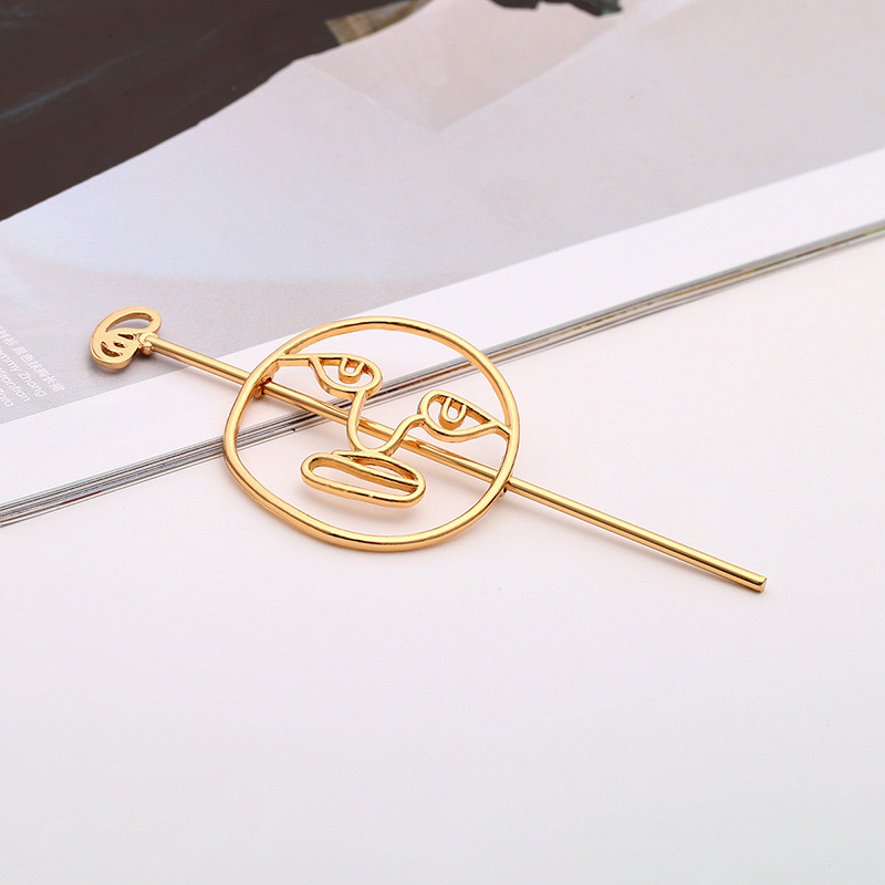Elegant Gold Color Face Shape Design Pure Color Hairpin,Hairpins