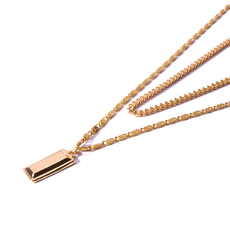 Elegant Gold Color Square Shape Pendant Decorated Necklace,Multi Strand Necklaces