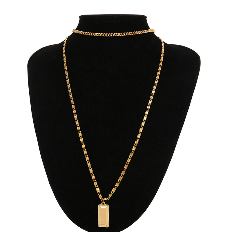 Elegant Gold Color Square Shape Pendant Decorated Necklace,Multi Strand Necklaces