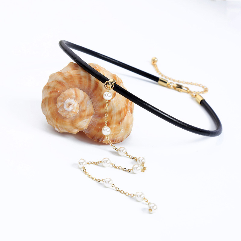 Elegant Black Pearls Decorated Simple Choker,Multi Strand Necklaces