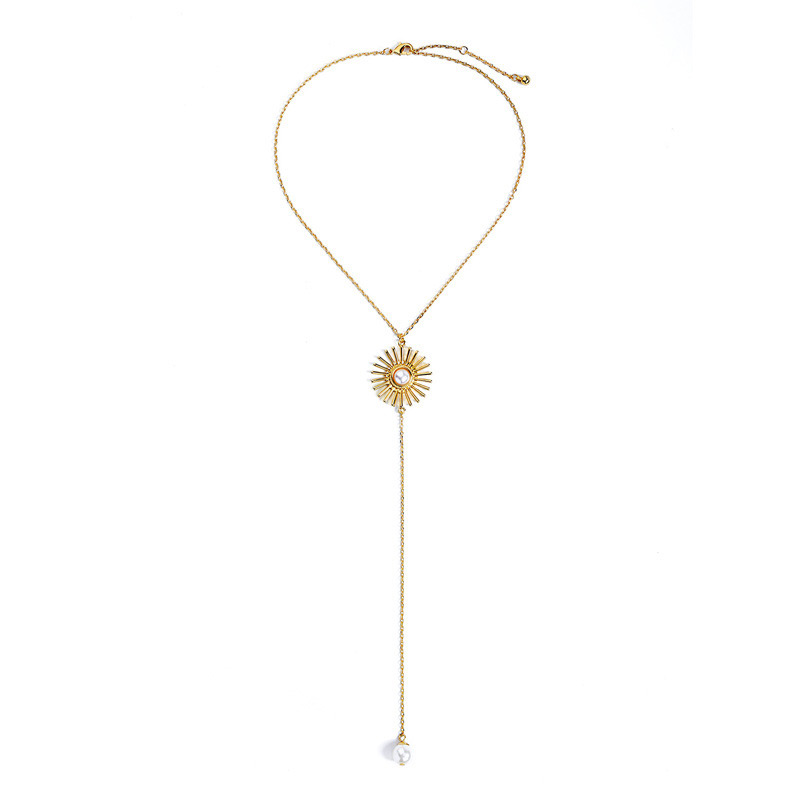 Elegant Gold Color Pearls Decorated Long Tassel Necklace,Multi Strand Necklaces