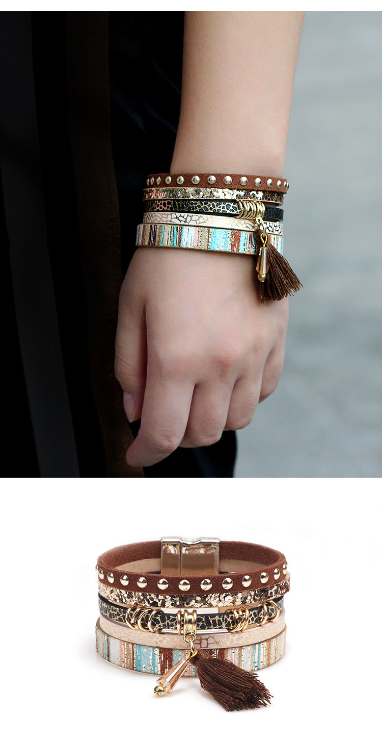 Vintage Brown Tassel Decorated Wide Magnetic Bracelet,Fashion Bracelets