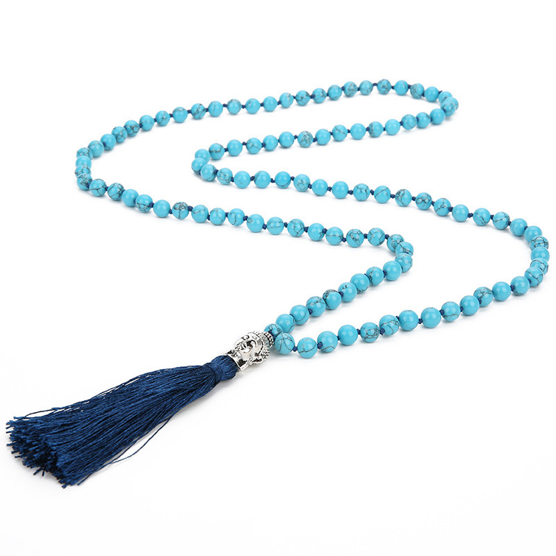 Fashion Blue Tassel&beads Decorated Long Necklace,Beaded Necklaces