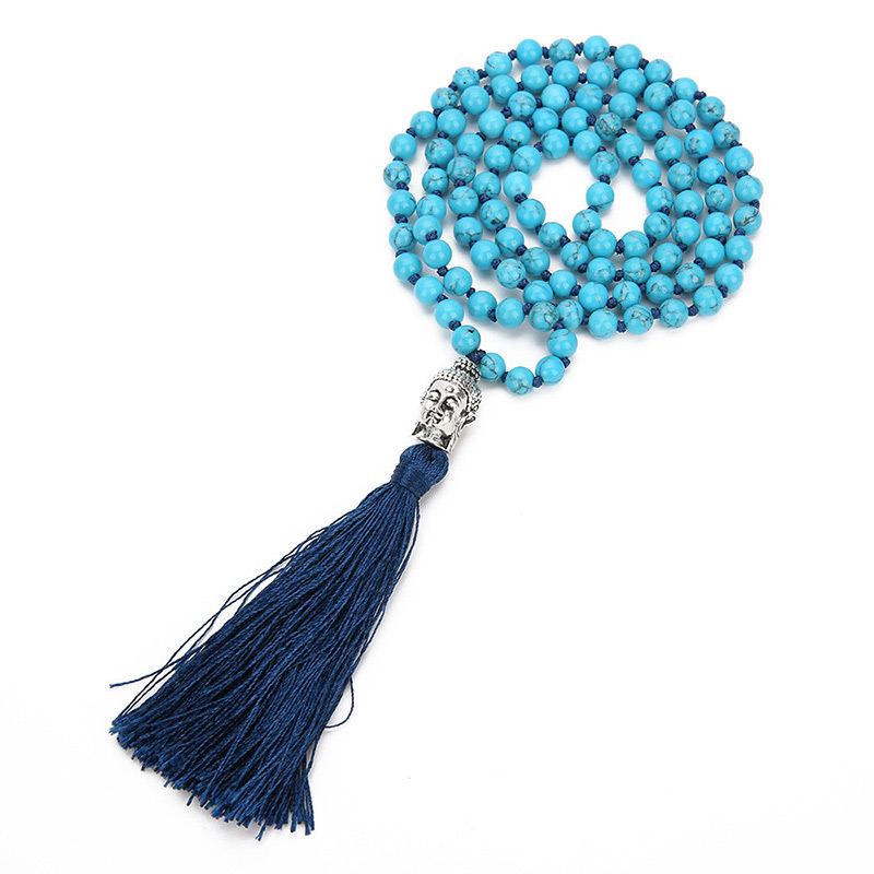 Fashion Blue Tassel&beads Decorated Long Necklace,Thin Scaves