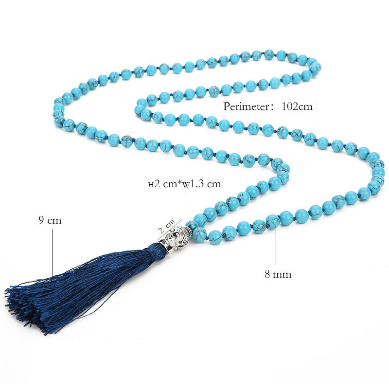 Fashion Blue Tassel&beads Decorated Long Necklace,Thin Scaves