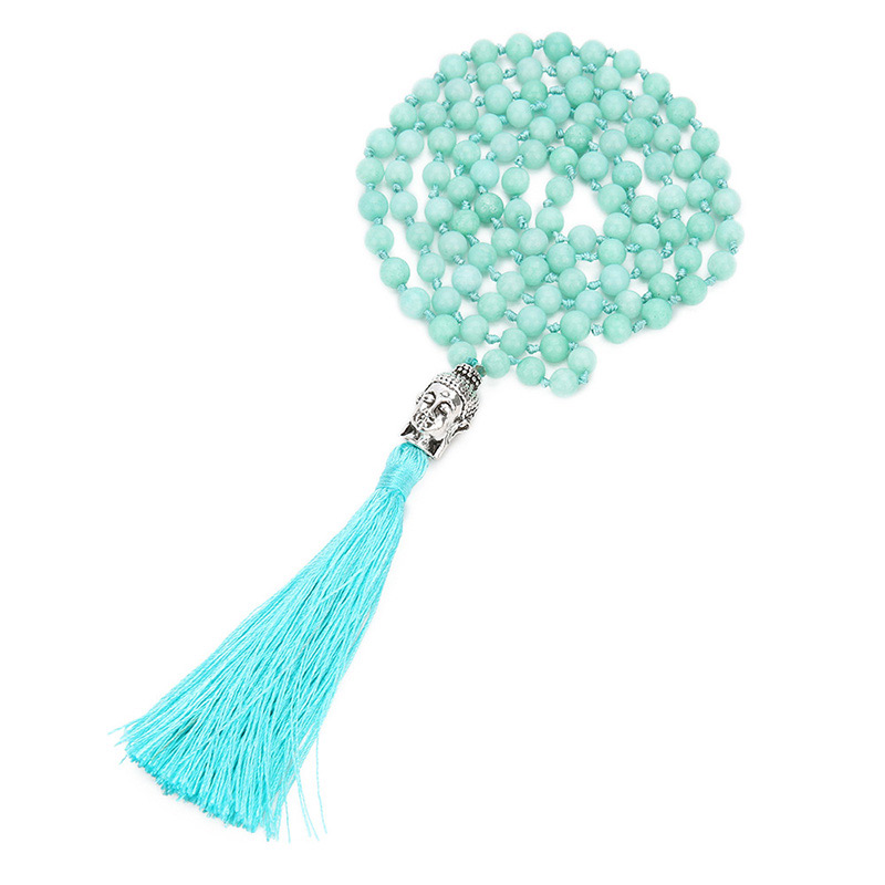 Fashion Pale Blue Buddha&tassel Decorated Long Necklace,Beaded Necklaces