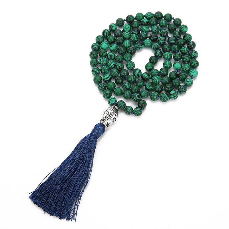 Fashion Green+navy Beads&buddha Decorated Tassel Necklace,Thin Scaves