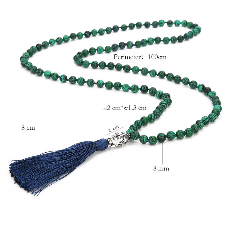 Fashion Green+navy Beads&buddha Decorated Tassel Necklace,Thin Scaves