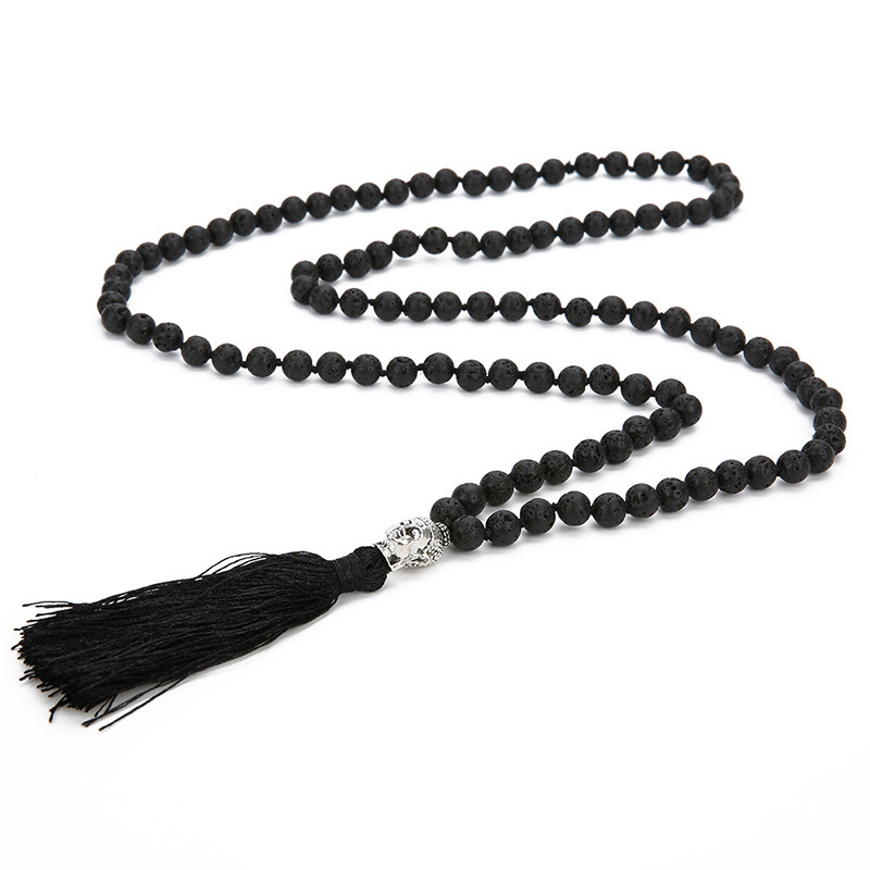 Fashion Black Beads Decorated Pure Color Tassel Necklace,Thin Scaves
