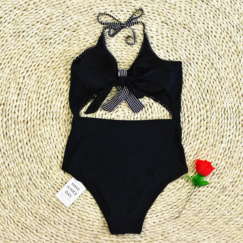 Sexy Black Stripe Pattern Decorated One-piece Bikini,One Pieces