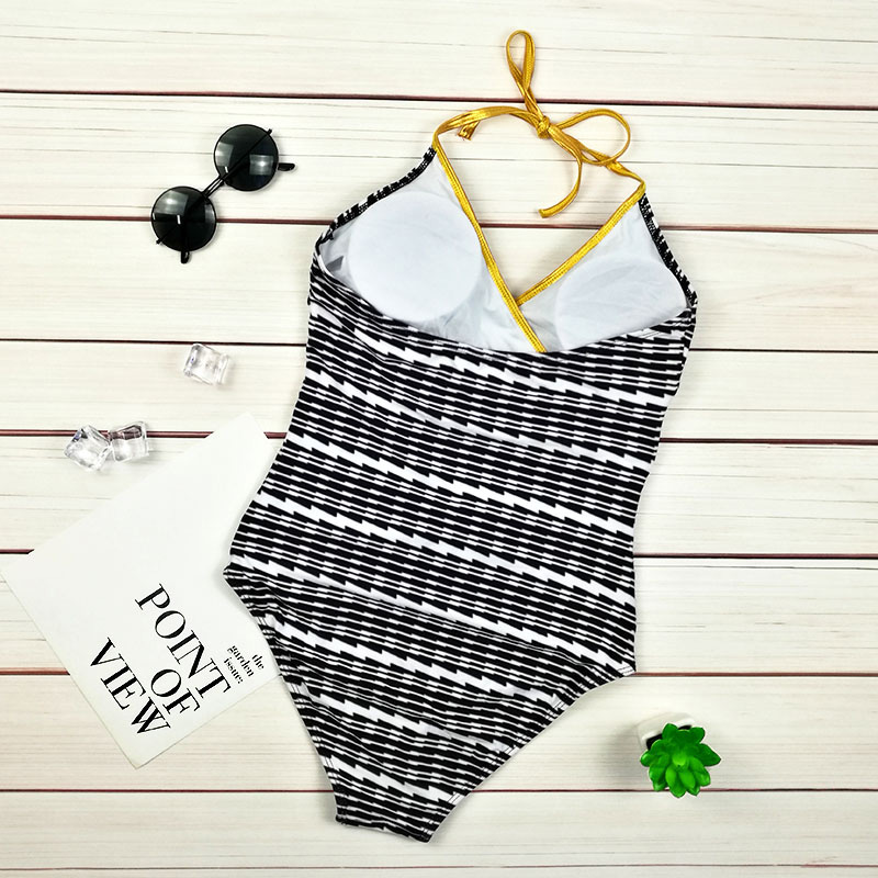 Sexy White+black Stripe Pattern Design Off-the-shoulder Bikini,One Pieces