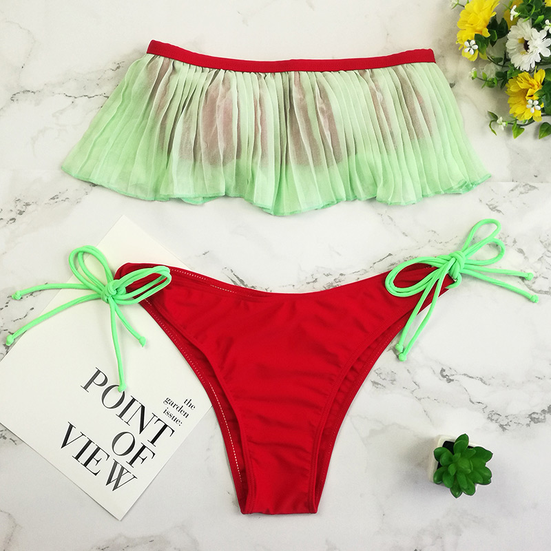 Sexy Red+green Color Matching Design Split Bikini,Bikini Sets