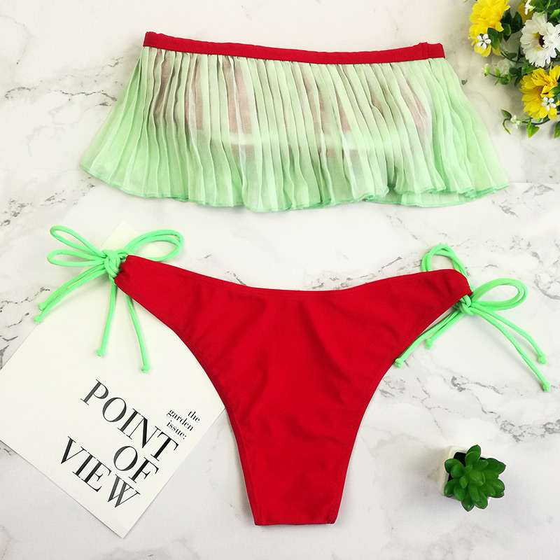 Sexy Red+green Color Matching Design Split Bikini,Bikini Sets