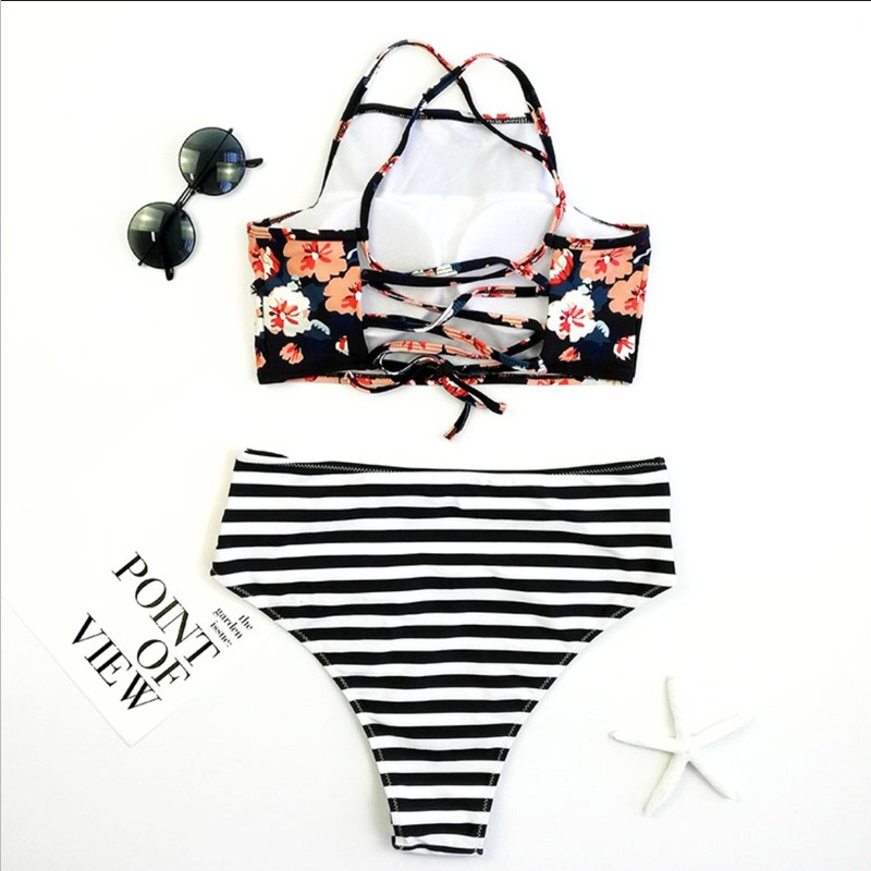 Sexy White+black Flowers Pattern Decorated Split Bikini,Bikini Sets