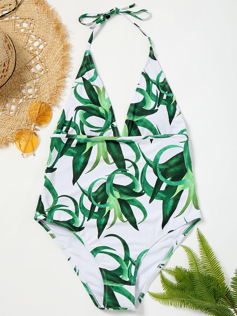 Sexy White+green Off-the-shoulder Design One-piece Bikini,One Pieces