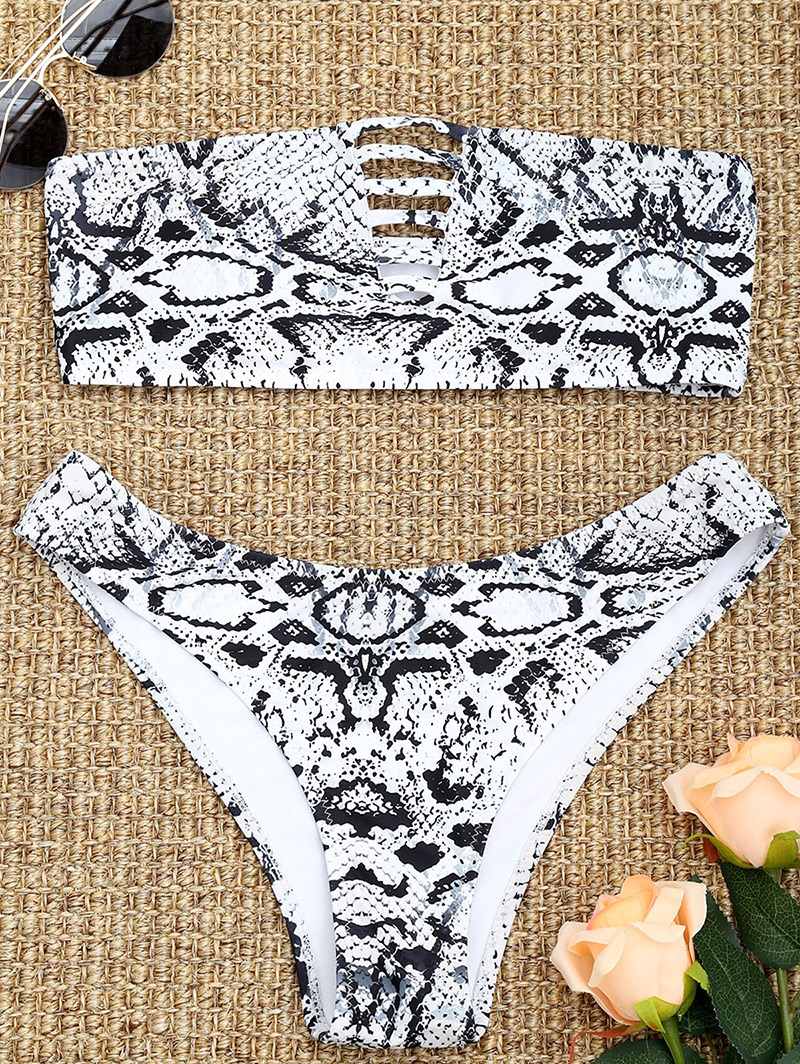 Sexy White+black Serpentine Pattern Decorated Bikini,Bikini Sets