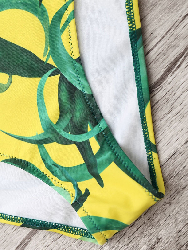 Sexy Yellow+green Weeds Pattern Decorated One-piece Bikini,One Pieces