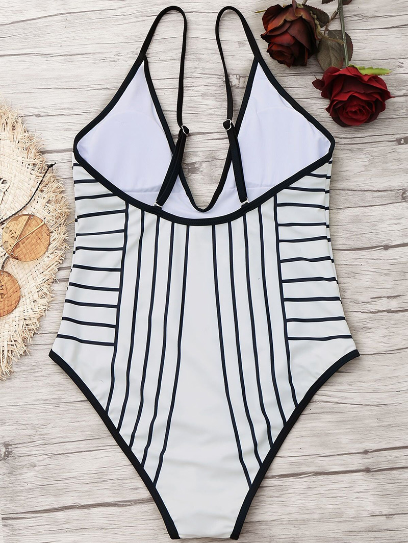 Sexy White+black V Neckline Design One-piece Bikini,One Pieces