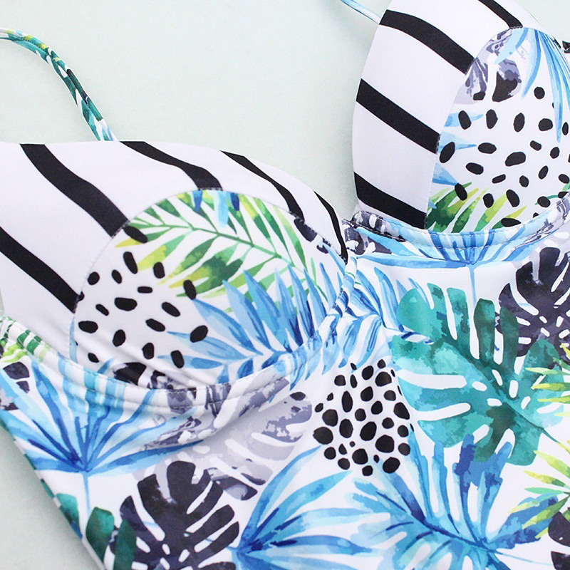 Sexy Blue+green Weeds&leaf Pattern Decorated Bikini,One Pieces