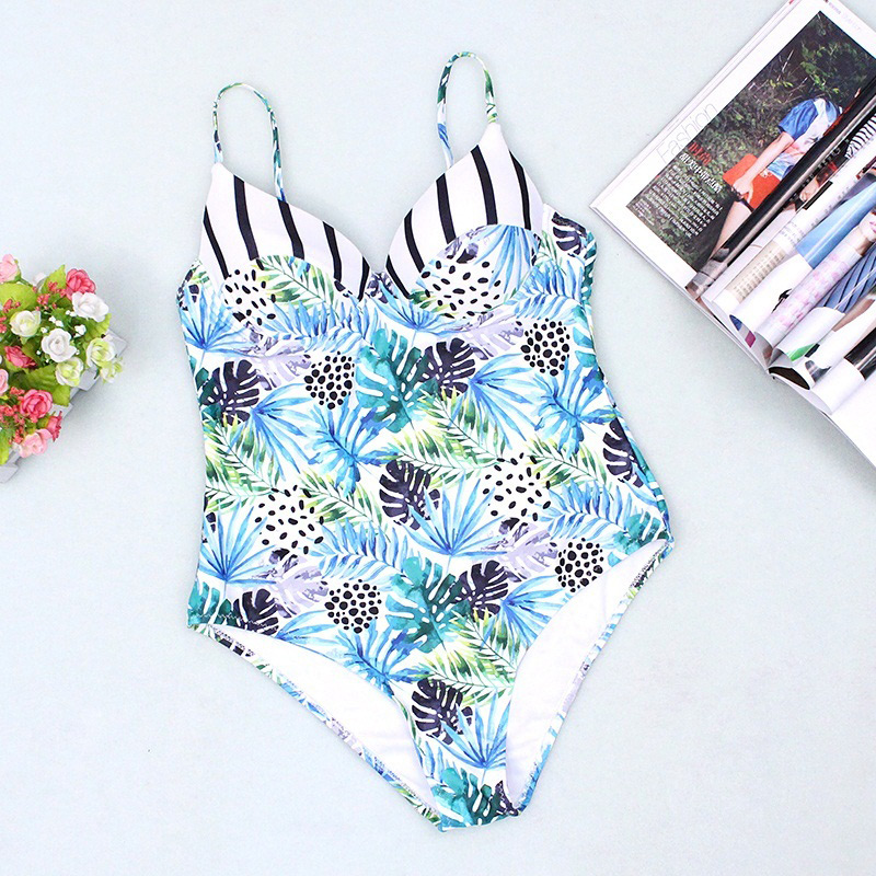 Sexy Blue+green Weeds&leaf Pattern Decorated Bikini,One Pieces