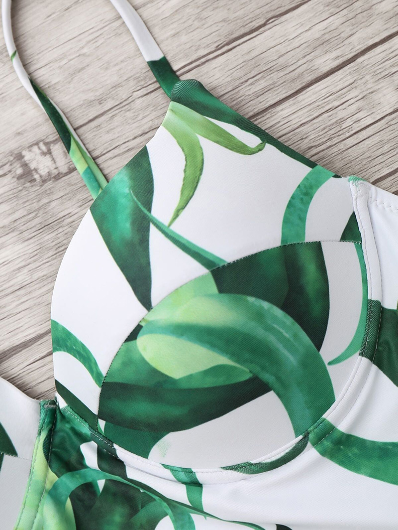 Sexy White+green Weeds Pattern Decorated One-piece Bikini,One Pieces