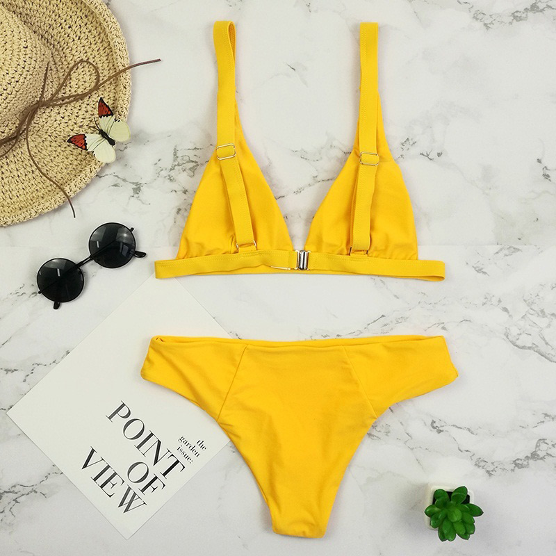 Sexy Yellow Pure Color Design Split Bikini,Bikini Sets