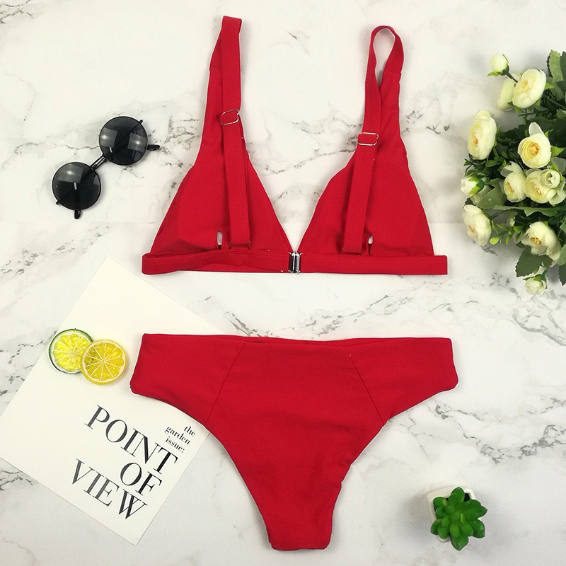 Sexy Red Pure Color Design Split Bikini,Bikini Sets