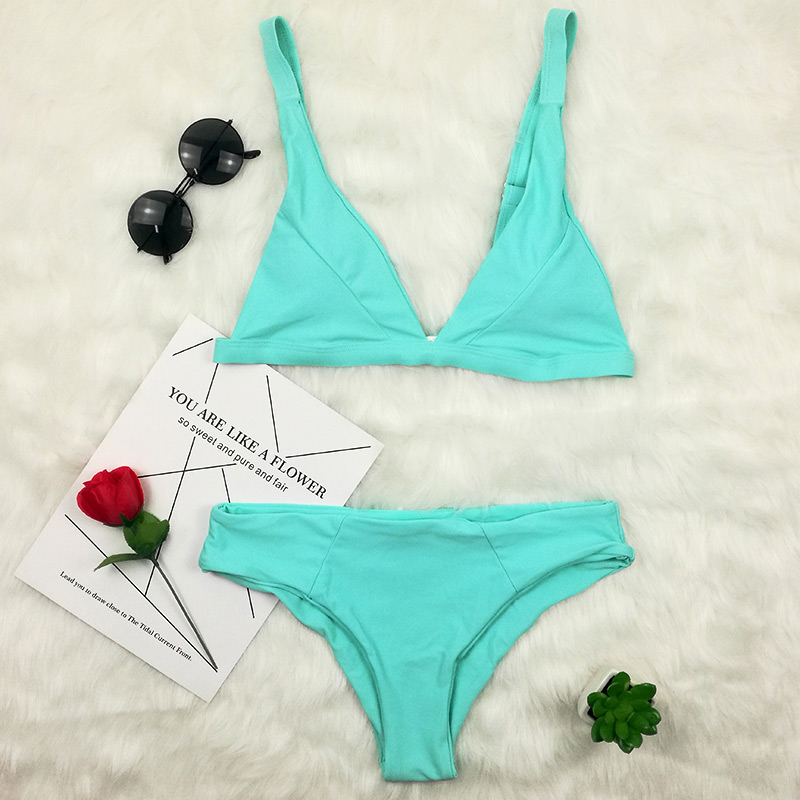 Sexy Pale Green Pure Color Design Simple Bikini,Bikini Sets